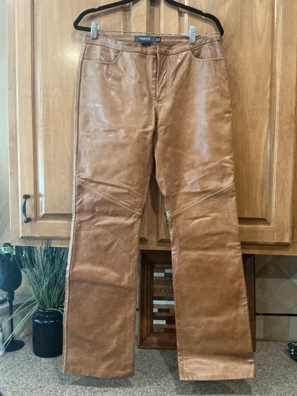 Vintage Gap Brown Leather with tan stitching Boot Cut Pants